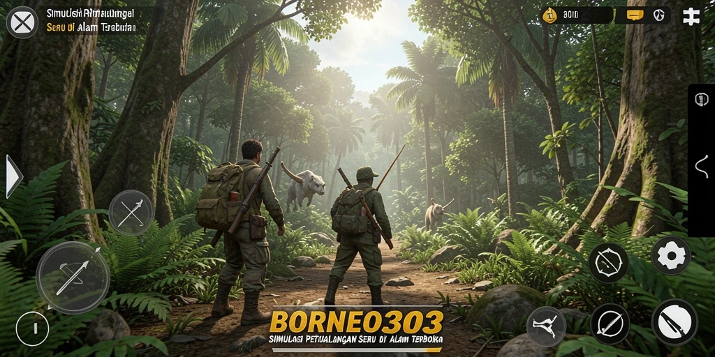 Tampilan menarik dari gameplay BORNEO303 dengan petualangan di alam terbuka.