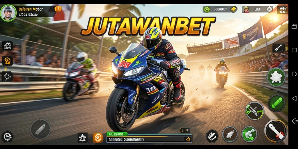 Gameplay menegangkan dalam balapan motor JUTAWANBET.