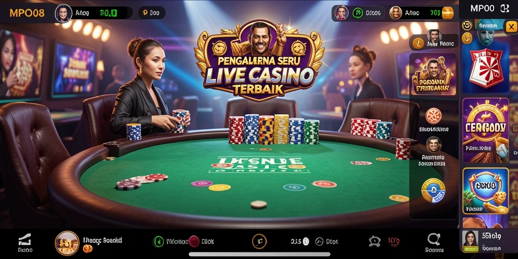 Screenshot MPO08 menunjukkan dealer profesional sedang memimpin permainan Live Casino.