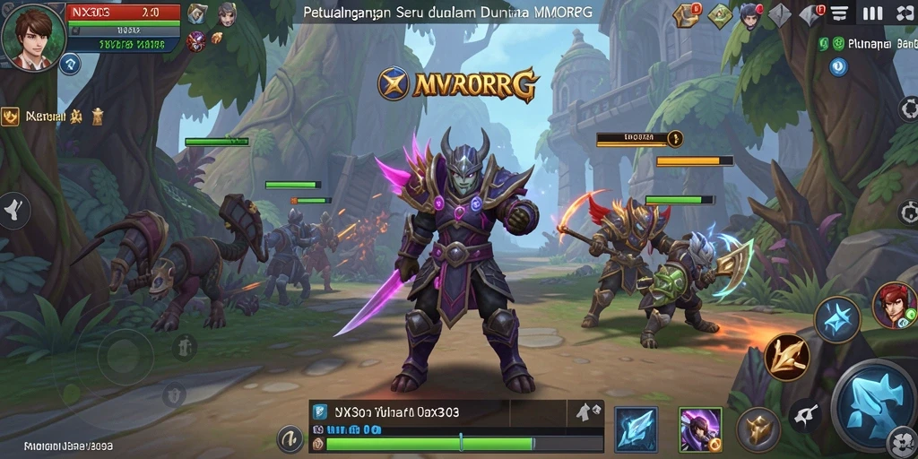 Screenshot utama NX303 menampilkan aksi petualangan MMORPG yang seru.